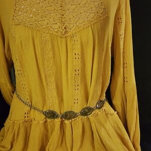 Vintage Concho Chain Belt Silver Tone Abalone-Like Swirled Colors